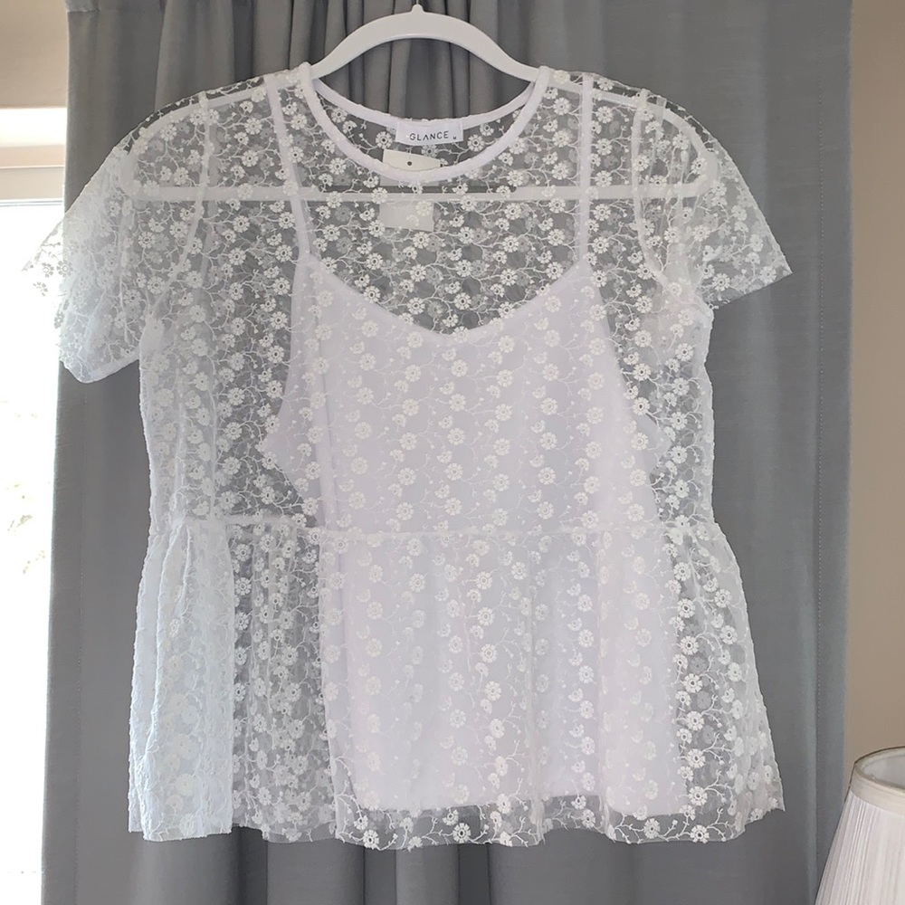 Glance white blouse with sewn in white camisole